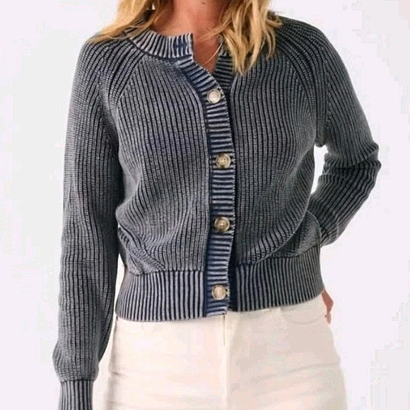 Faherty Sweaters - Faherty Sunwashed Fisherman Cardigan Green Blue Chunky Knit Button Sweater Sz XL